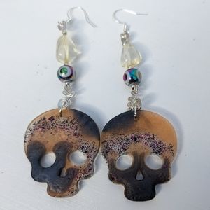 Citrine Crystal Evil Eye Skull Earrings Handmade Sugar Skulls skeleton